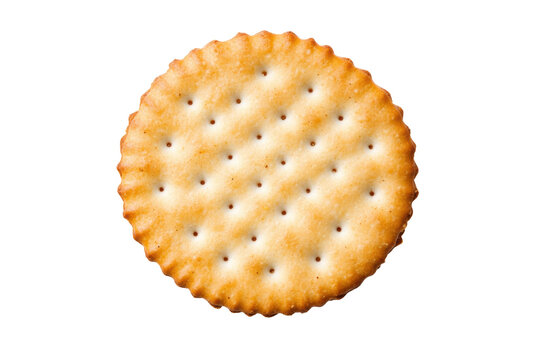 Golden round cracker on black background with salted surface, cut out