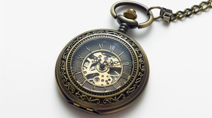 Fototapeta premium Antique Pocket Watch with Intricate Design and Visible Gears Vintage Timepiece Mechanical Clo
