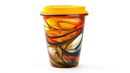 Colorful takeaway coffee cup on white background