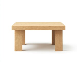 Minimalist Square Wooden Table Isolated on White Background for Product Display