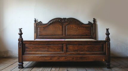 Antique Wooden Bed Frame with Intricate Carvings and Classic Design for Vintage Interiors