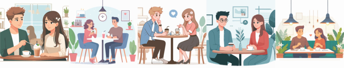 Vector of a couple on a date at a café.