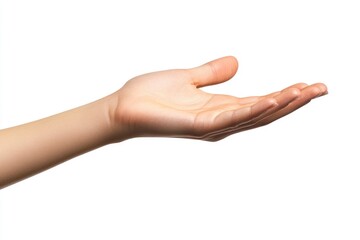 Human Hand Offering or Receiving Something on White Background Studio Shot
