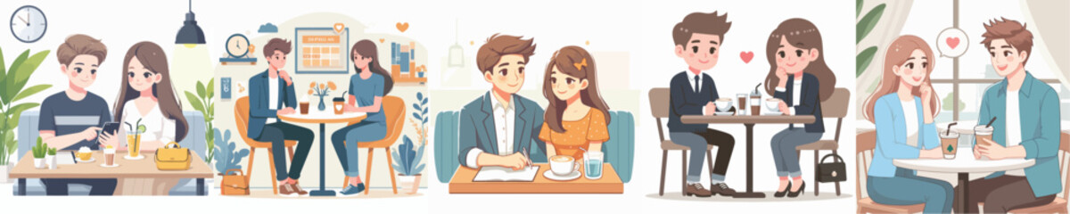 Vector of a couple on a date at a café.