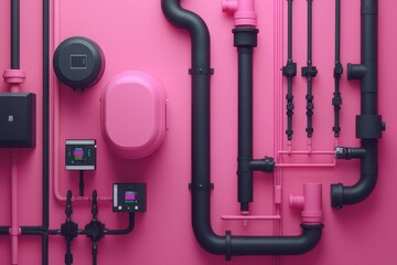 Obraz premium Visual graphic layout for water advertising featuring colorful pipes and controls