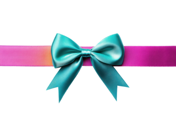 Turquoise bow on pink gradient ribbon isolated on black background, cut out