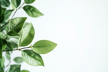 Green Leaves on White Background Minimalist Plant Frame with Copy Space
