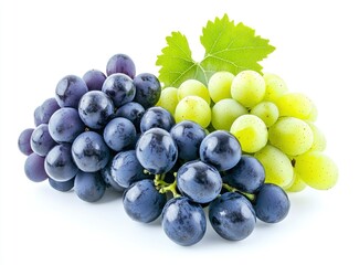 Fototapeta premium Fresh Grape Bunch with Green Leaf Isolated on White Background