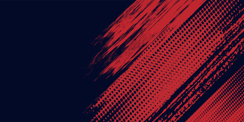 Fototapeta premium Red halftone dots blue color pattern gradient grunge texture background. Dot pop art comic sport style halftone