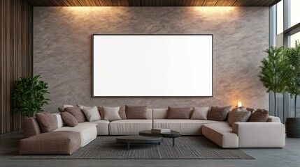 Modern interior with blank canvas and sofa