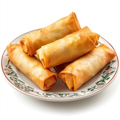 Golden Fried Spring Rolls on a Plate