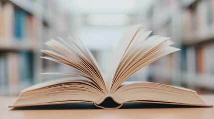 Fototapeta premium Open book with pages flipping in a library: literature in motion
