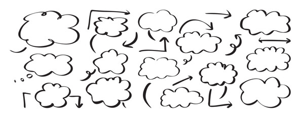 Cloud planning sketch line drawing elements. hand drawn icons for business cloud sketch