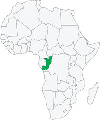 Detailed national location map of REPUBLIC OF THE CONGO within the great continent of Africa
