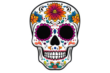 Obraz premium Colorful floral sugar skull illustration for day of the dead celebration, cut out
