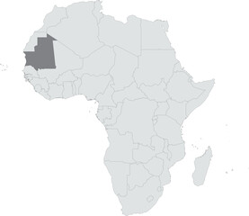 Fototapeta premium Detailed national location map of MAURITANIA within the great continent of Africa