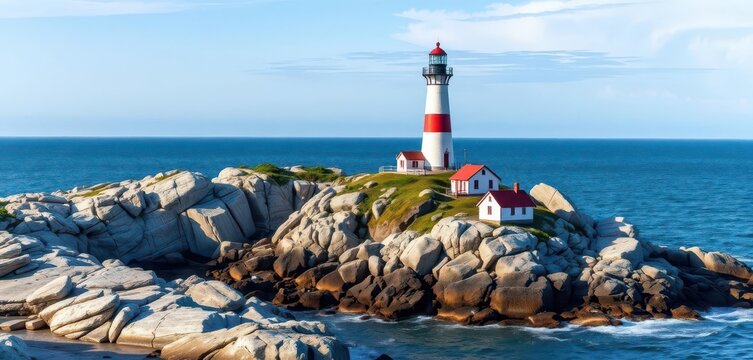 Annisquam Lighthouse stands tall against the rugged Massachusetts coast, a classic New England scene, vacation, architecture
