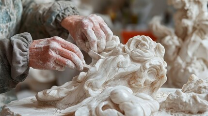 Fine Art Sculptor Crafting Exquisite Marble Sculpture with Care