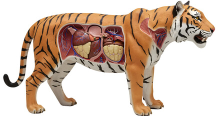 Fototapeta premium Anatomical Model of a Tiger Highlighting Internal Organs, Muscles, and Tissues, Educational Tool for Biology and Science Teaching in Schools and Museums