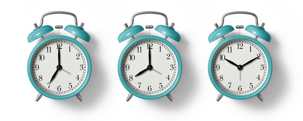 Aqua green twin bell Alarm Clock analog classic vintage retro style, isolated on a transparent...