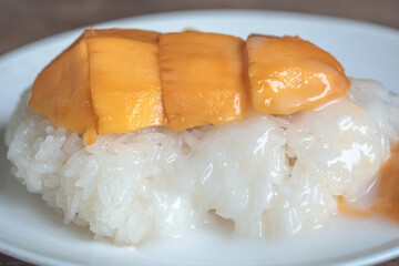 Close up of Mango Sticky Rice selective focus