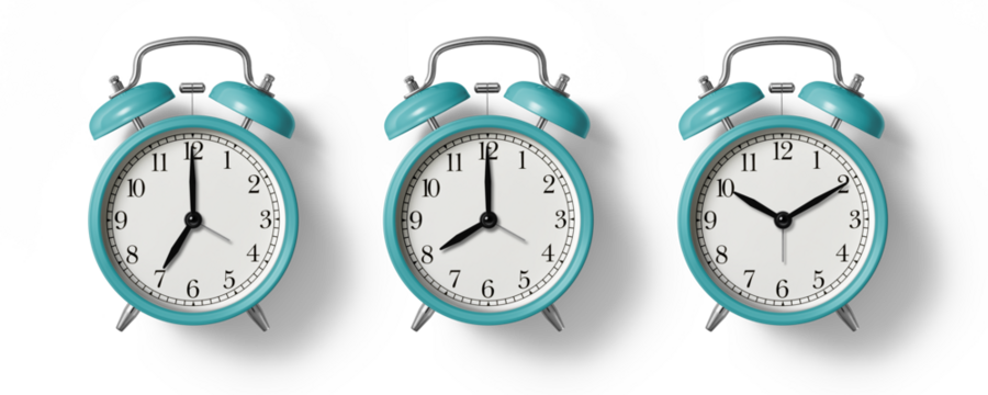 Aqua green twin bell Alarm Clock analog classic vintage retro style, isolated on a transparent background, PNG. High resolution. 