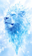 Majestic white lion, icy mane, winter fantasy