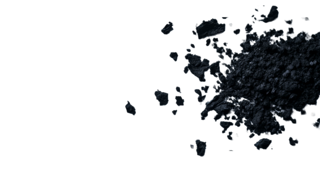 Volcanic rock fragments, dark matter pieces scattered, cut out transparent