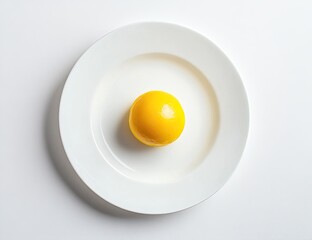 Round yellow confection on a white plate