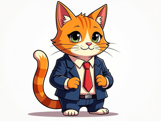 Obraz premium Cat in suit and tie. cat director, manager, in the office. Professions of people business environment, finance, accounting. cat dressed in formal clothes.