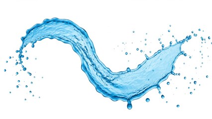 A dynamic wave of blue water splashes across a clean, white background.