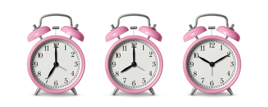 Pink twin bell Alarm Clock analog classic vintage retro style, isolated on a transparent background, PNG. High resolution.  - Powered by Adobe