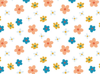 Seamless pattern with flowers. Vector floral background. Delicate print for printing on fabric, textile, children's clothing, bed linen, packaging and paper. Summer print with hand-drawn flowers.