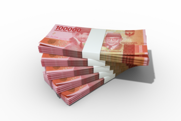 3d rendering of Stack of Indonesian rupiah notes. Few bundles of indonesia currency isolated on white background	
