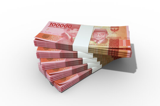 3d rendering of Stack of Indonesian rupiah notes. Few bundles of indonesia currency isolated on white background	