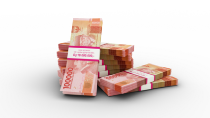 3d rendering of Stack of Indonesian rupiah notes. Few bundles of indonesia currency isolated on white background	