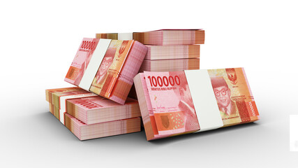  Stacks of 100000 Indonesian rupiah notes. bundles of Indonesian currency notes isolated on...