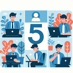 vector young man playing laptop 