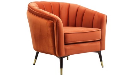 Fototapeta premium Modern Orange Armchair with GoldTipped Legs for Stylish Interior Design and Comfortable Seatin