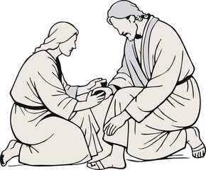 abstract illustration of washing jesus' feet
