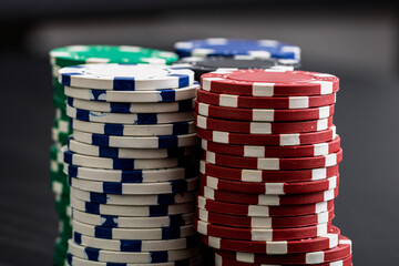 Casino chips and cards on the table. Gambling concept