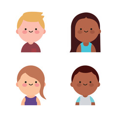 Cute Kawaii Male and Female Avatar Set in Flat Style