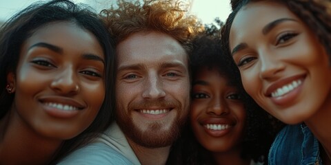 Fototapeta premium Smiling group of young people enjoying time together