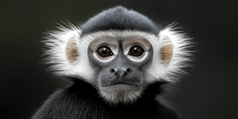 Fototapeta premium The monkey's expression is one of sadness or curiosity.