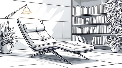 Relaxing chaise lounge in a modern study.