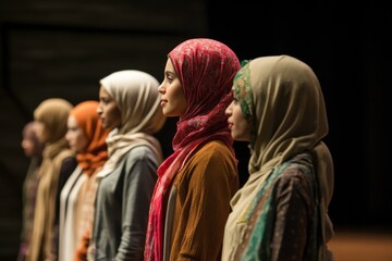 hijab woman standing in a row
