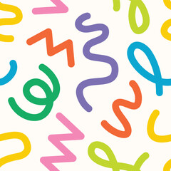 Fototapeta premium doodle seamless pattern fun colorful line elements. Creative color childish minimalist style. background pattern for children. trendy design with basic bright shapes.