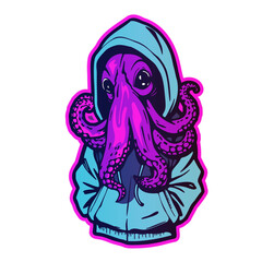 cool octopus wearing a hoodie sticker illustration