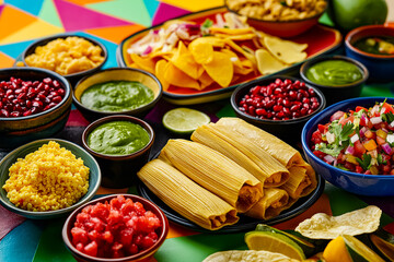 Mexican food mix with colorful Talavera backdrop