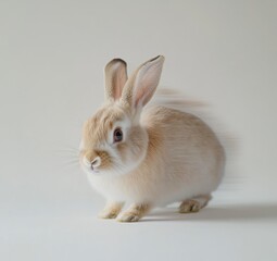 Fototapeta premium Running Bunny Rabbit Blurred Motion in Studio with Neutral Background